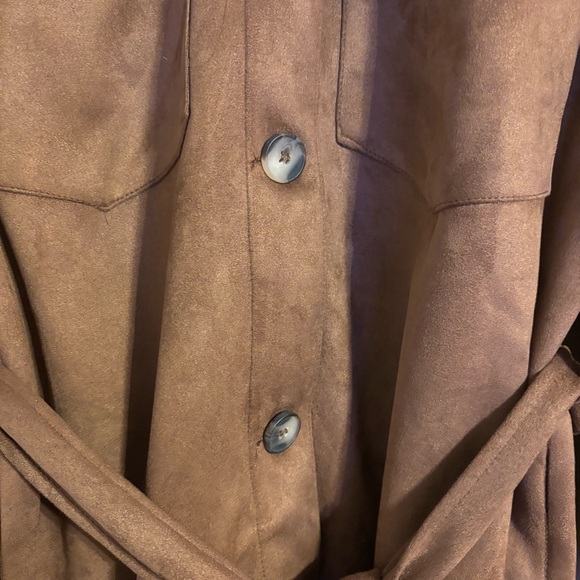 NEW 26 International Jade & Ivory Brown Faux Suede Belted Shirt Jacket Women’s L - Picture 2 of 7